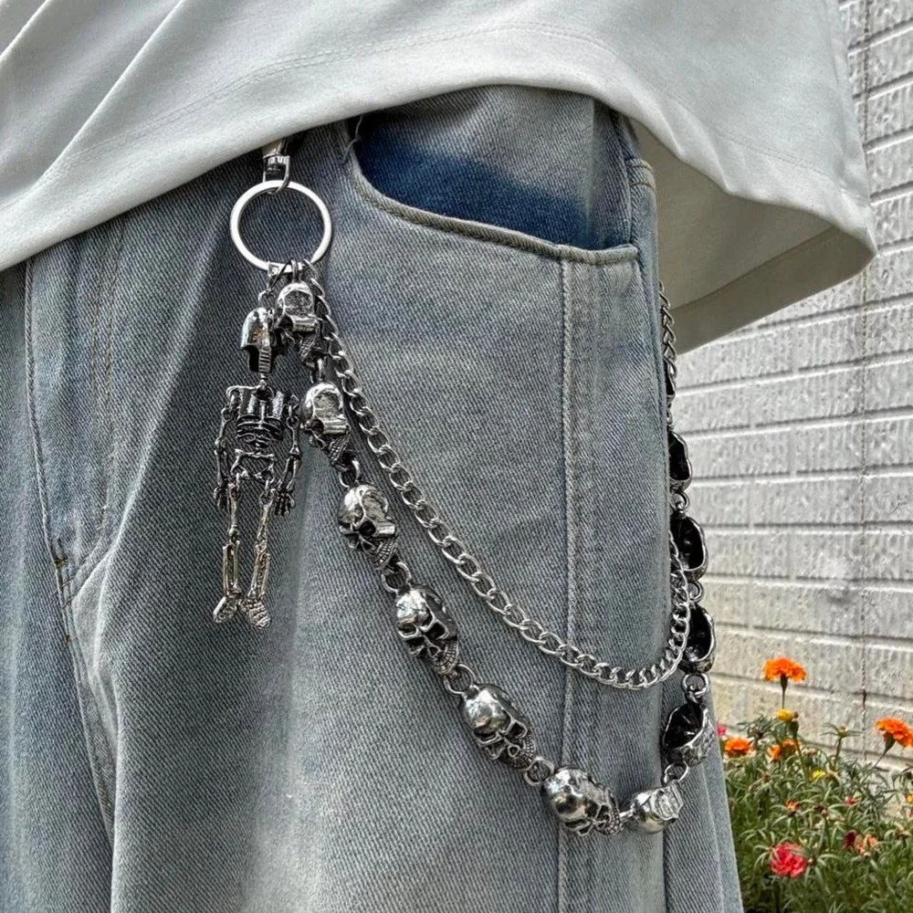 Silver Skull Charm Wallet Chain
